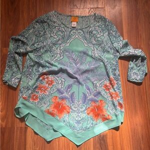 Ruby Rd. Teal and Blue Patterned Top